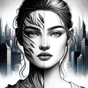 artistic representation of Bryce Quinlan highlights her half-Fae, half-human features. Portrayed as a strong, confident woman, Bryce stands against the backdrop of Crescent City, her gaze fixed towards the horizon. Her aura of resilience and determination is palpable in this image.