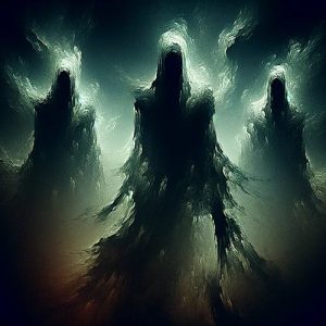 An abstract representation of the Watchers, the antagonists in 'The Watchers' by A.M. Shine