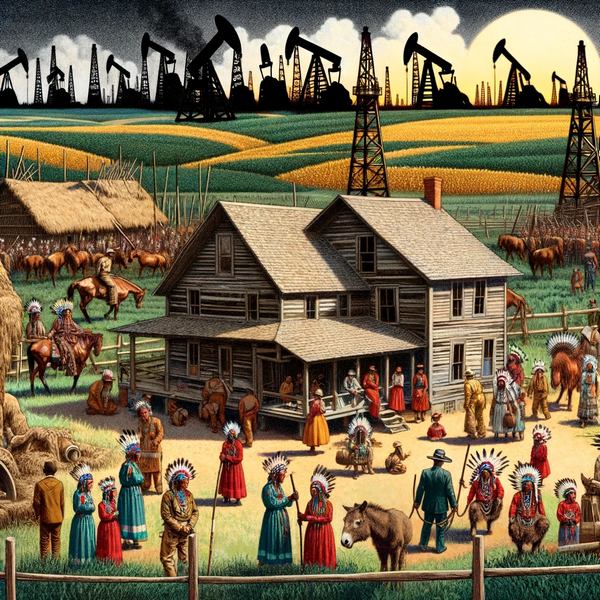 a peaceful Osage village in the 1920s, highlighting the clash of cultures and the central role of oil wealth in the story.