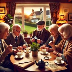 Thursday Murder Club Characters Having Tea Together