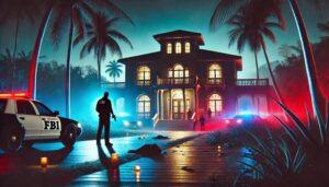 FBI officer walking up to at the scene of the crime in a well to do Florida neighborhood